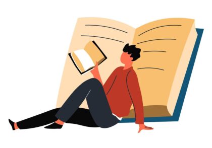 17793956 mannetje karakter volwassen of leerling lezing boeken vector